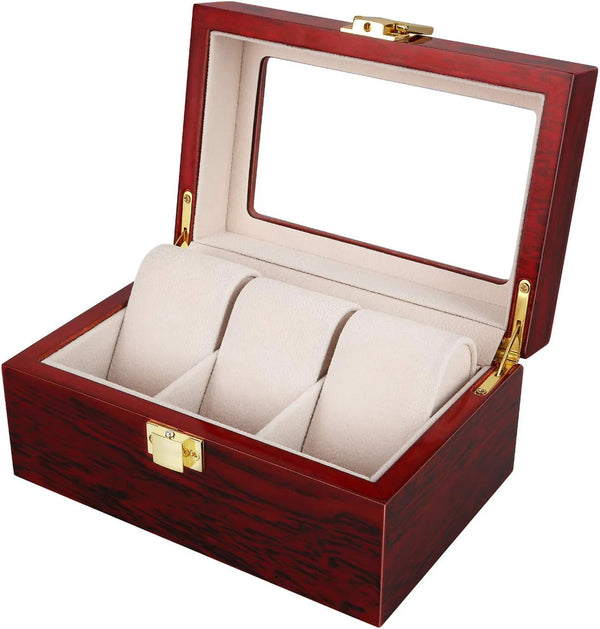 3 Grids Watch Box Storage Case Organizer Jewellery Display Wooden for Men